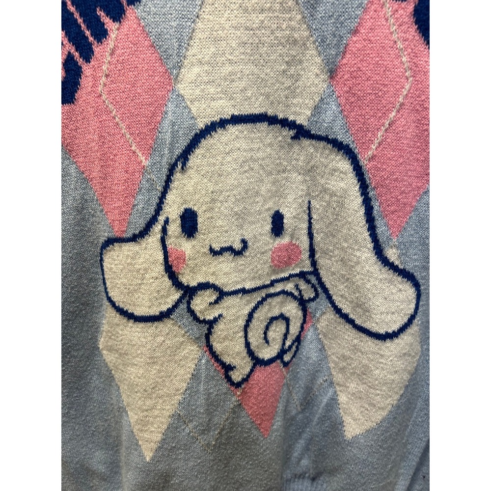 Sanrio Cinnamoroll Sweater Womens XXL Blue Excellent Argyle Knit Pullover - Picture 2 of 4